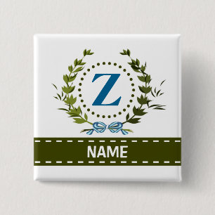 Fijne Ivy Wreath en Bow Name met Monogram Z Vierkante Button 5,1 Cm