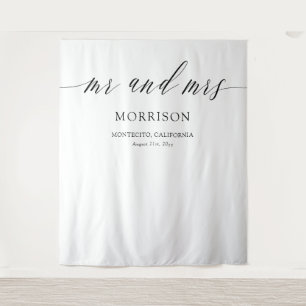 Fijne kalligrafie Mr en Mrs Trouwachtergrond Wandkleed
