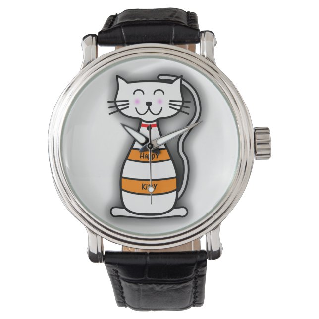 Fijne Kat  lederen riem zwart Horloge (Voorkant)