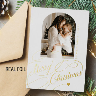 Fijne kerst foto echt goud folie feestdagenkaart