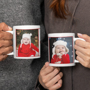 Fijne kerst Twee Foto Cute Red Green Holiday Koffiemok