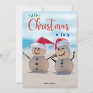 Fijne kerstdagen in juli Beach Snowman Feestdagenkaart