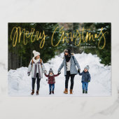 Fijne kerstfoto van het whimsical Gold Script Folie Feestdagenkaart (Voorkant)