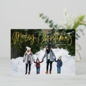 Fijne kerstfoto van het whimsical Gold Script Folie Feestdagenkaart (Staand Voorkant)