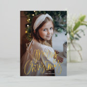 Fijne kerstfoto van het whimsical Gold Script Folie Feestdagenkaart (Staand Voorkant)
