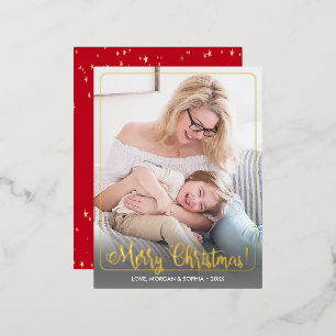 Fijne kerstmis, foto, naam bericht, rand folie feestdagen briefkaart