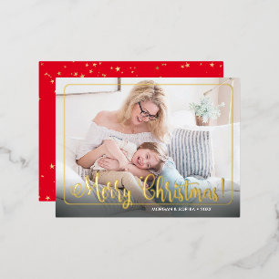 Fijne kerstmis, foto, naam en bericht folie feestdagen briefkaart