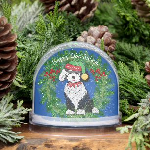 Fijne kerstvakantie Elf Sheepadoodle Sneeuwbol