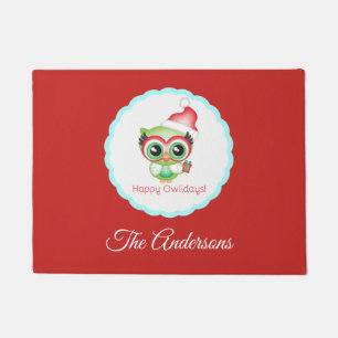 Fijne kerstvakantie Santa Hat Holiday Owl Deurmat
