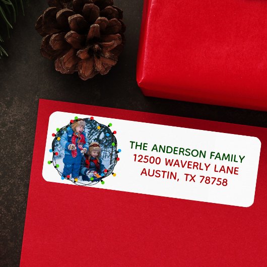 Fijne kerstverlichting Foto Cute Return-adres Etiket