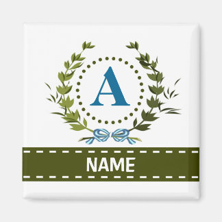 Fijne klimopkrans en lint naam met monogram A Magneet