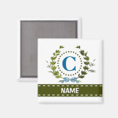 Fijne klimopkrans en lint naam met monogram C Magneet (Voorkant / Achterkant)