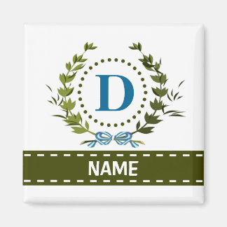 Fijne klimopkrans en lint naam met monogram D Magneet