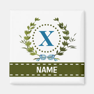 Fijne klimopkrans en naam lint met monogram X Magneet