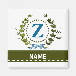 Fijne klimopkrans en naam lint met monogram Z Magneet