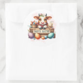 Fijne Koe en eitjes Ronde Sticker (Tas)