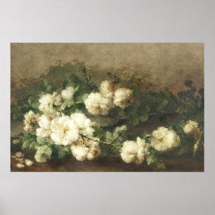 Fijne Kunst Vintage Witte Rozen Olie Schilderij Poster