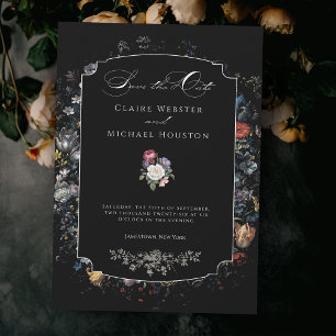 Fijne Kunst Zwarte Bloem Calligrafie Save The Date