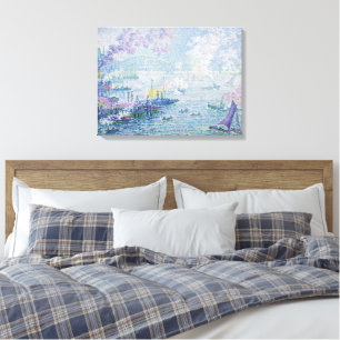 Fijne kunstschildering Zeehaven Schepen Brug Licht Canvas Afdruk
