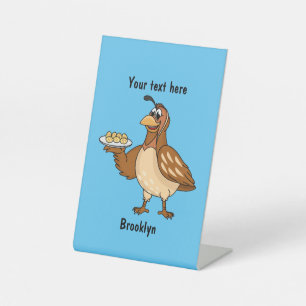 Fijne kwartel met eitjes cartoon reclamebord met voetstuk