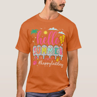 Fijne laatste schooldag leraar kinderen hallo zome t-shirt