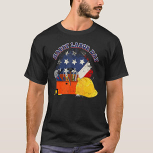 Fijne Labourdag regenboogskelet Amerikaanse vlag T-shirt