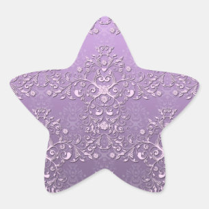 Fijne lavendel en paarse twee-tint damast ster sticker