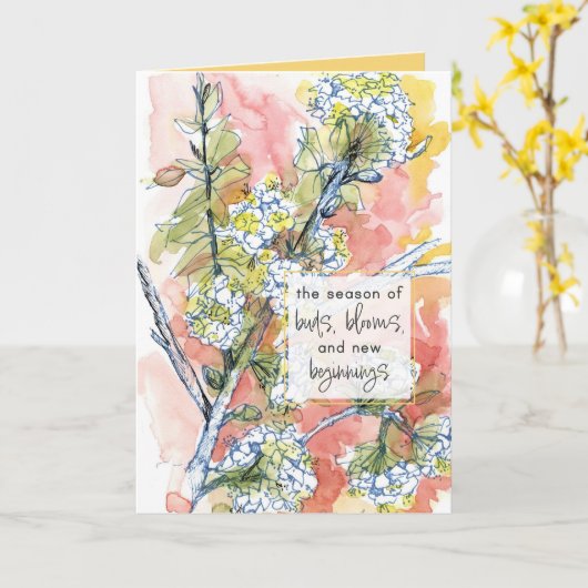 Fijne Lente Boom Bloemen Nieuwe Beginnen Zegeninge Kaart (Gele Bloem)