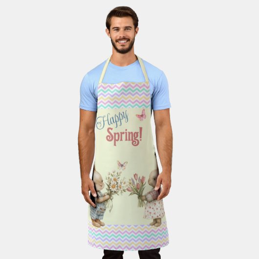 Fijne lente! Jongen & Meisje Konijnen en bloemen Schort (Gedragen)