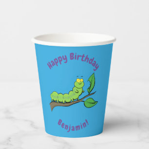 Fijne leuke cartoon met groene caterstijl papieren bekers