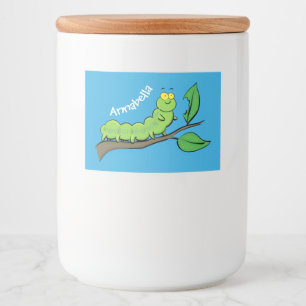 Fijne leuke cartoon met groene caterstijl voedselcontainer etiket