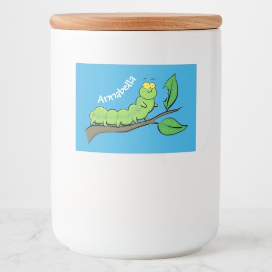 Fijne leuke cartoon met groene caterstijl voedselcontainer etiket (Voorkant)