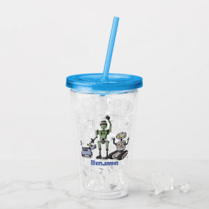 Fijne leuke robots trio cartoon acryl drinkbeker
