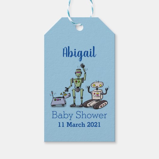 Fijne leuke robots trio cartoon cadeaulabel (Voorkant)
