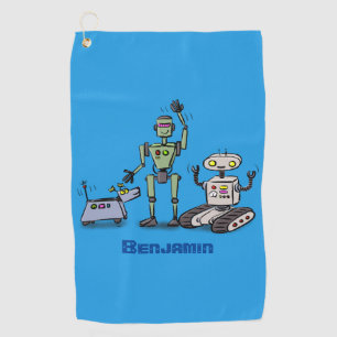 Fijne leuke robots trio cartoon golfhanddoek