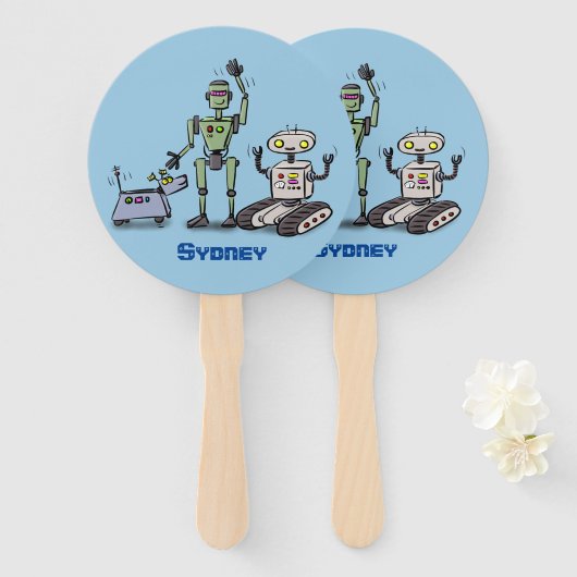 Fijne leuke robots trio cartoon handwaaier (Voorkant en achterkant)