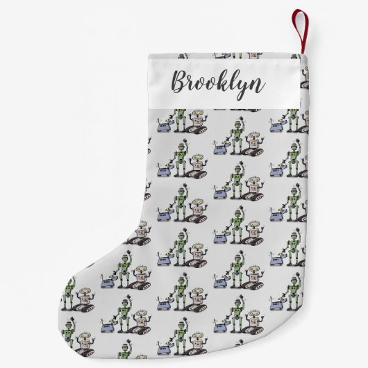 Fijne leuke robots trio cartoon kleine kerstsok (Achterkant)
