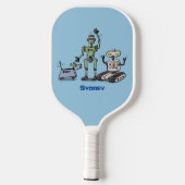 Fijne leuke robots trio cartoon pickleball paddle (Achterkant)