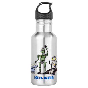Fijne leuke robots trio cartoon waterfles