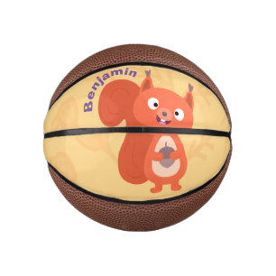 Fijne leuke rode eekhoorn cartoon illustratie basketbal