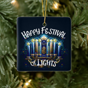 Fijne Lichtjesfeest Hanukkah Menora Keramisch Ornament