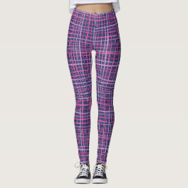 Fijne lijnen Geruite patroon C09.pink op DBlue BG Leggings
