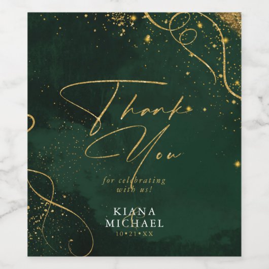 Fijne Lijnen Goud Abstracte Trouw V1 Smaragd ID867 Wijn Etiket (Enkel label)