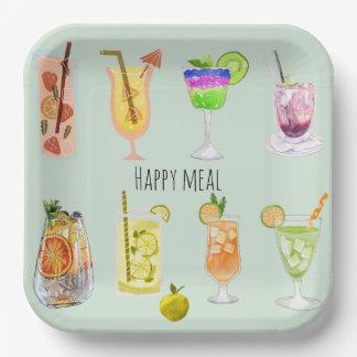 Fijne maaltijd leuke waterverf cocktail Birthday b Papieren Bordje