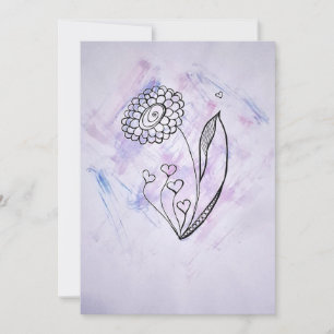 Fijne met de hand getekende bloem met harten feestdagenkaart