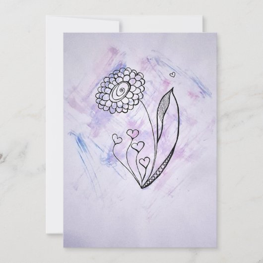 Fijne met de hand getekende bloem met harten feestdagenkaart (Voorkant)