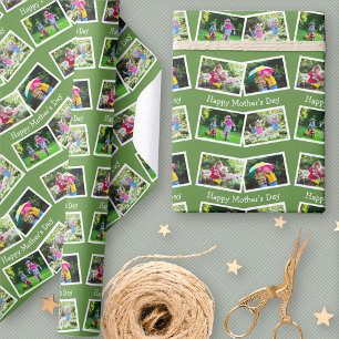 Fijne Moederdag - 4 Foto Collage Zigzag - Groen Cadeaupapier