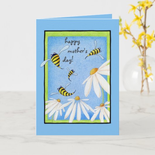Fijne Moederdag bijen Kaart (Gele Bloem)