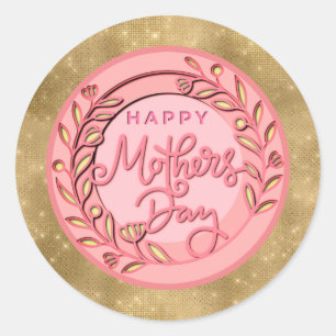 Fijne Moederdag Elegante Moderne Roze Bloemen Ronde Sticker