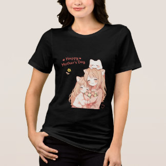 Fijne Moederdag - Grappige Kat & Bloemen T-Shirt